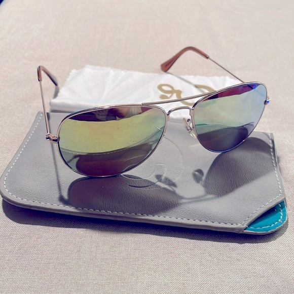 Ellison Aviator Style Men’s Women’s Gold Metal Mirror Lens Sunglasses & Case - Picture 3 of 10